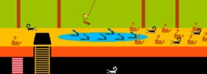 Una representación modificada de un escenario del juego Pitfall con caimanes y un exceso de escorpiones, que representa metafóricamente la distinción entre enemigos y obstáculos en la vida.